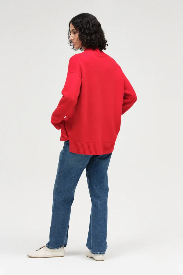 Red Wool-Cashmere Pop Pocket Sweater image 3