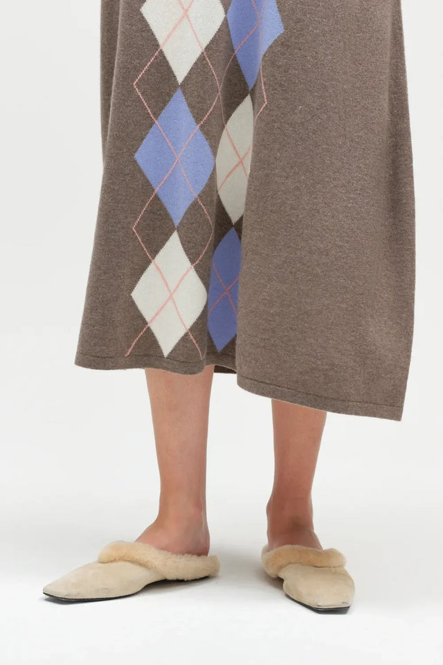 Mushroom Wool-Cashmere Argyle Skirt image 6