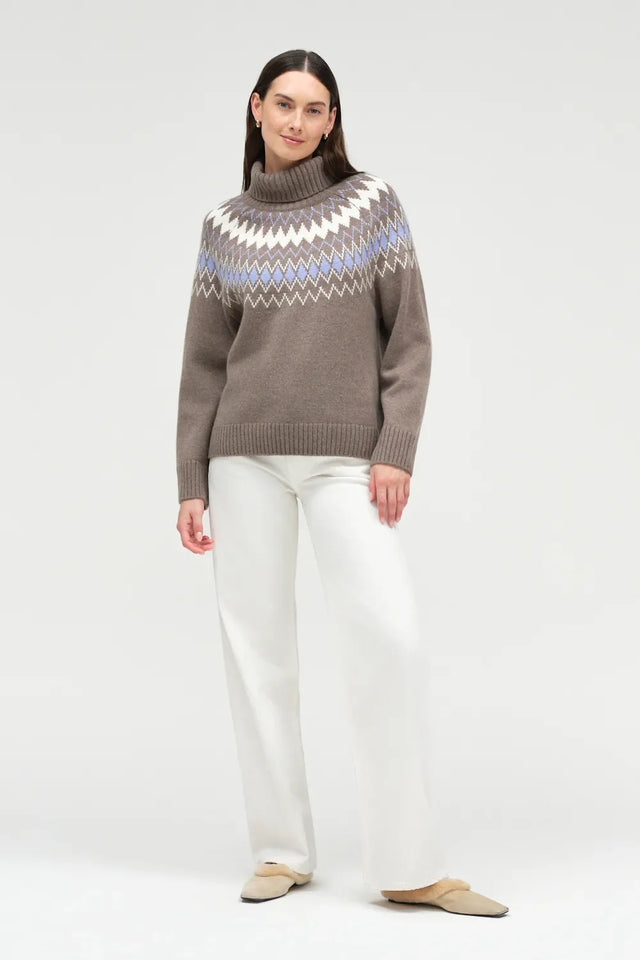 Mushroom Wool-Cashmere Fair Isle Rollneck Sweater image 3