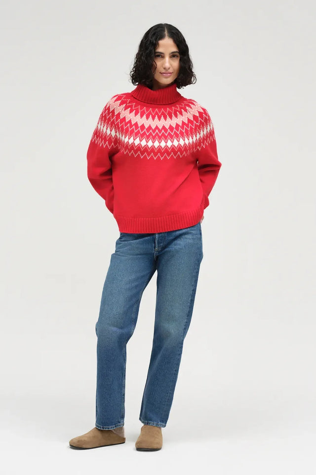 Red Wool-Cashmere Fair Isle Rollneck Sweater image 2