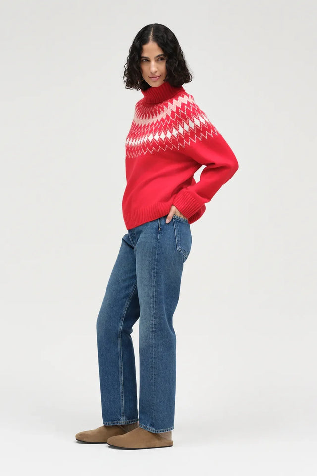 Red Wool-Cashmere Fair Isle Rollneck Sweater image 3