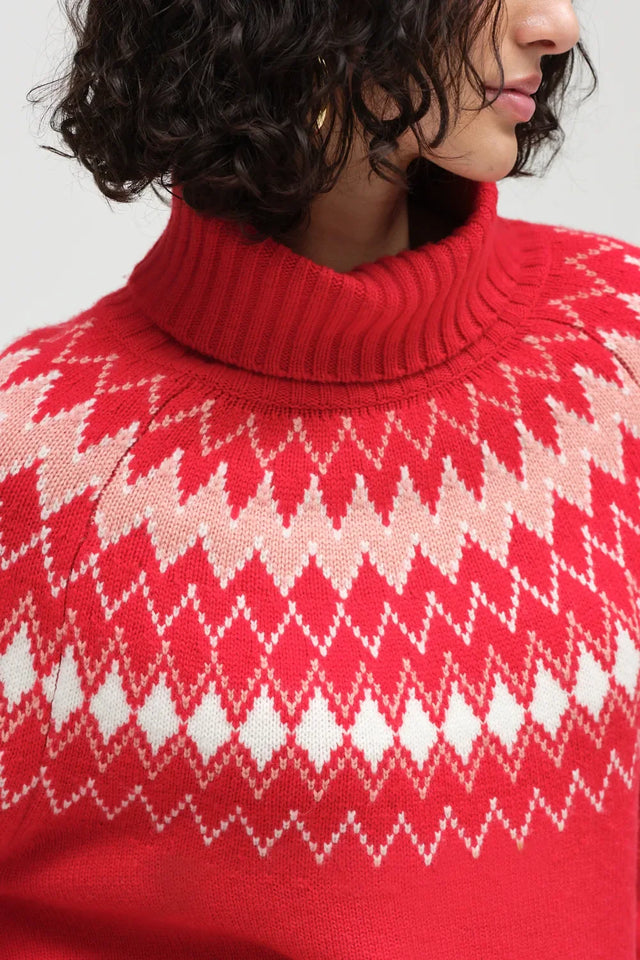 Red Wool-Cashmere Fair Isle Rollneck Sweater image 5