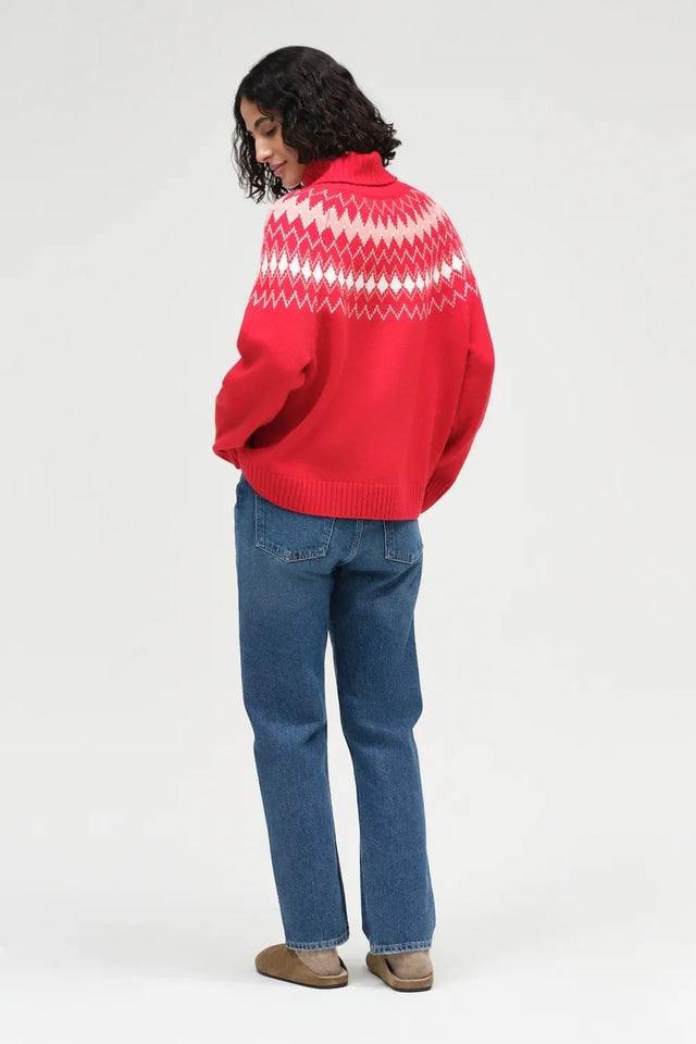 Red Wool-Cashmere Fair Isle Rollneck Sweater image 4
