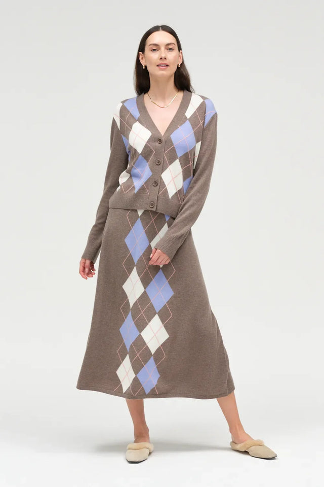 Mushroom Wool-Cashmere Argyle Skirt image 2