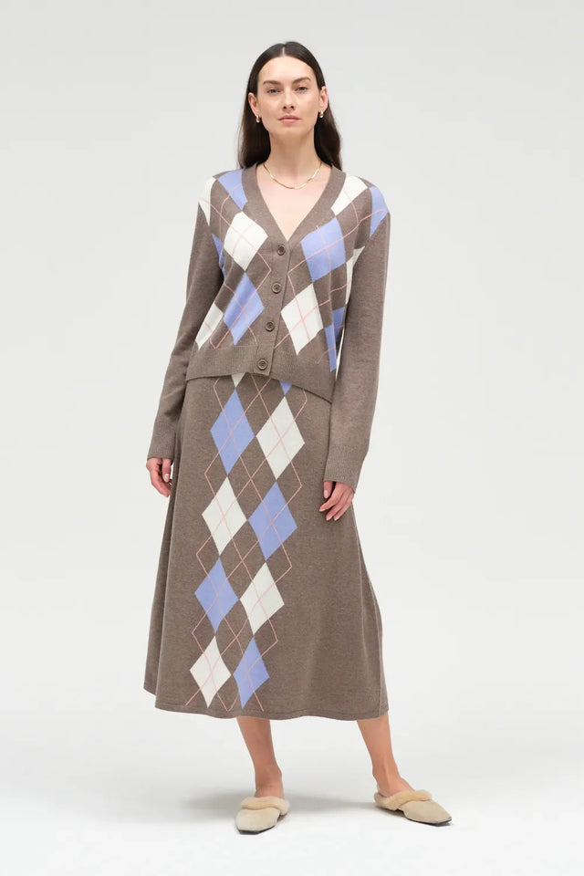Oatmeal Wool-Cashmere Argyle Cardigan image 2