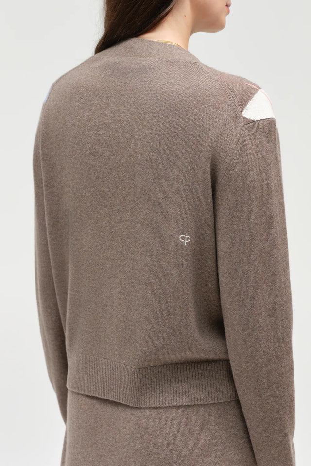 Oatmeal Wool-Cashmere Argyle Cardigan image 4
