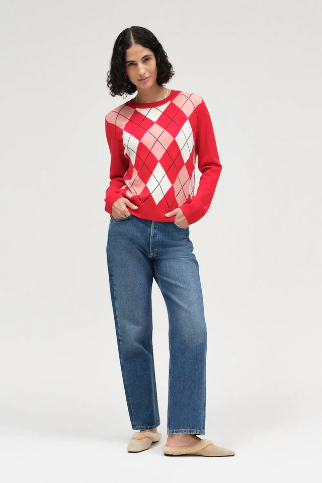 Red Wool-Cashmere Argyle Sweater image 2