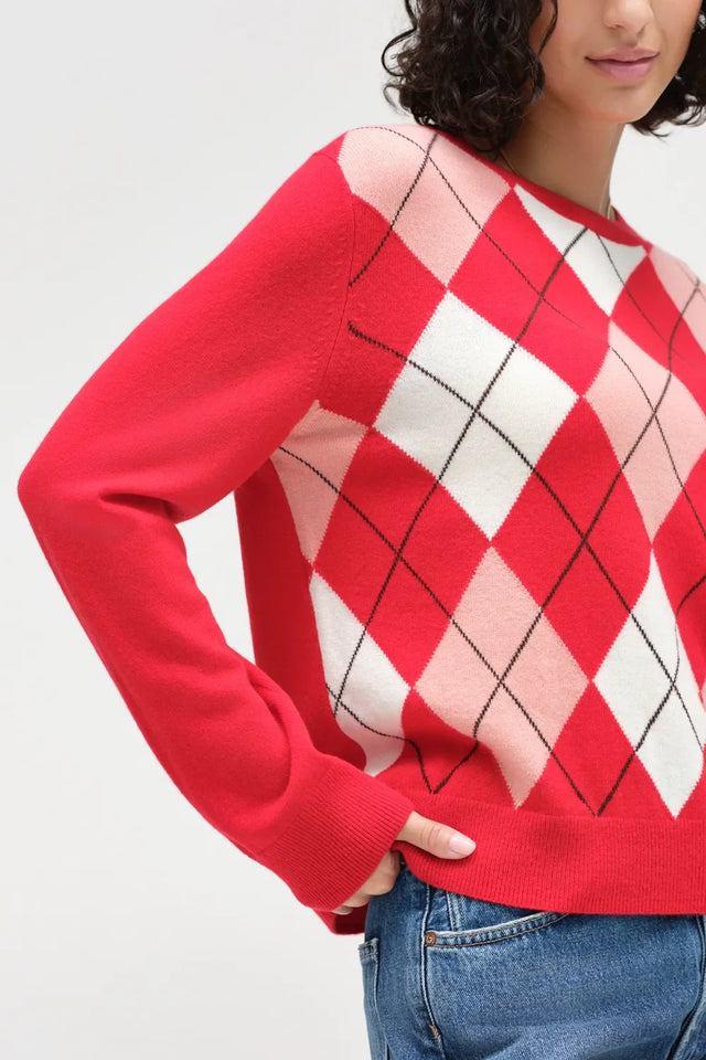 Red Wool-Cashmere Argyle Sweater image 3
