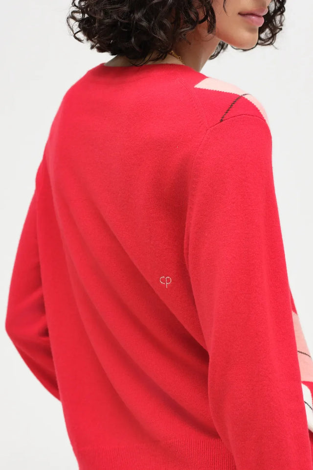 Red Wool-Cashmere Argyle Sweater image 5