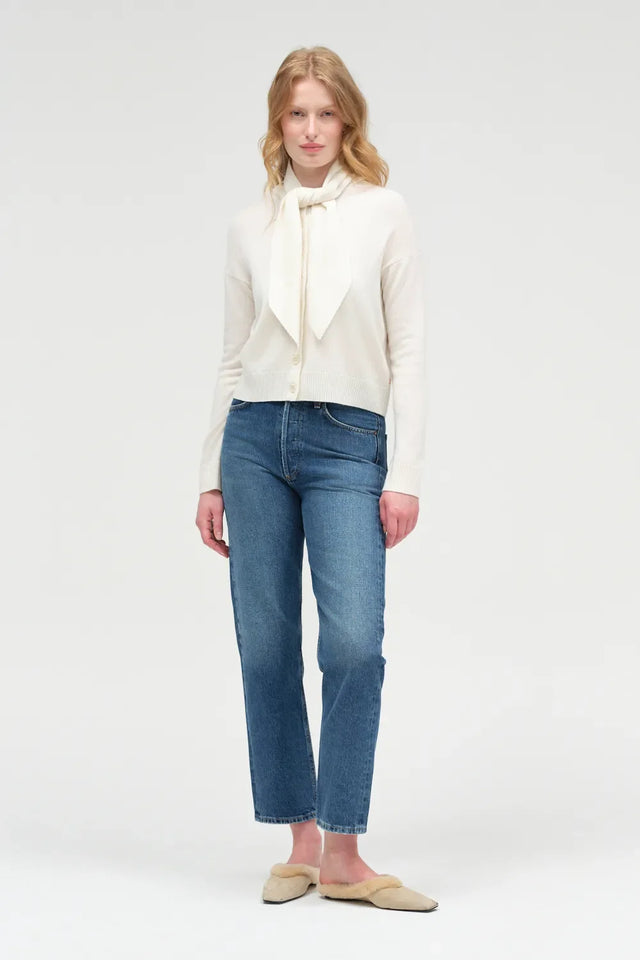 Cream Wool-Cashmere Tie Neck Cardigan image 2