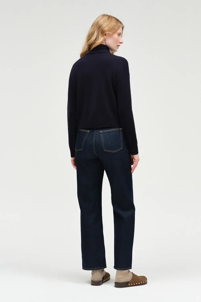 Navy Wool-Cashmere Tie Neck Cardigan image 4