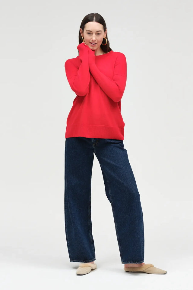 Velvet-Red Wool-Cashmere Slouchy Sweater image 2
