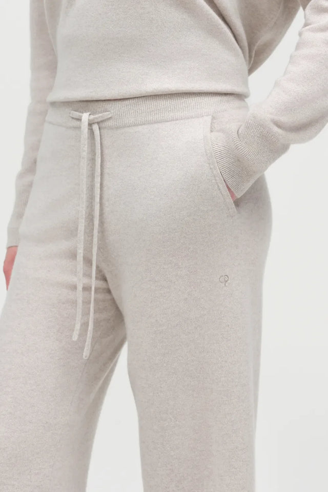 Light-Oatmeal Pure Cashmere Wide Leg Track Pants image 3