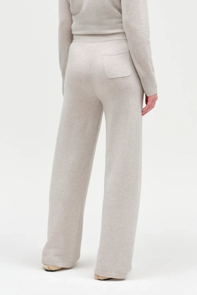 Light-Oatmeal Pure Cashmere Wide Leg Track Pants image 2