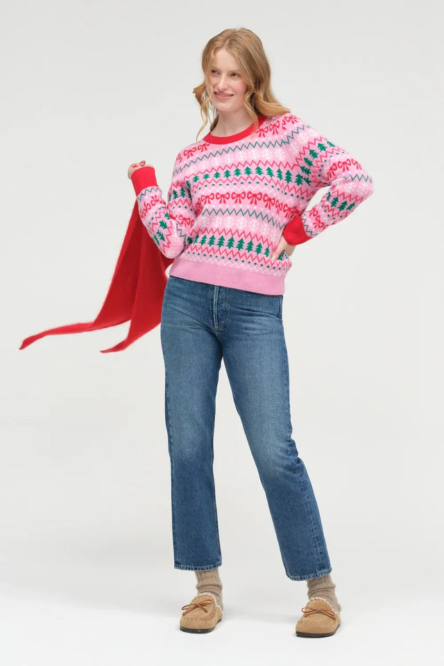 Pink Wool-Cashmere Christmas Fairisle Sweater image 5