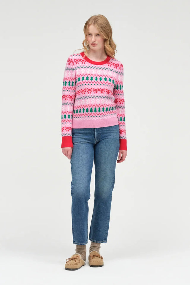 Pink Wool-Cashmere Christmas Fairisle Sweater image 2
