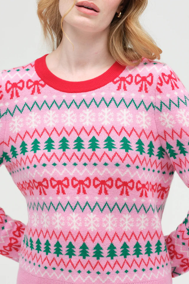Pink Wool-Cashmere Christmas Fairisle Sweater image 4