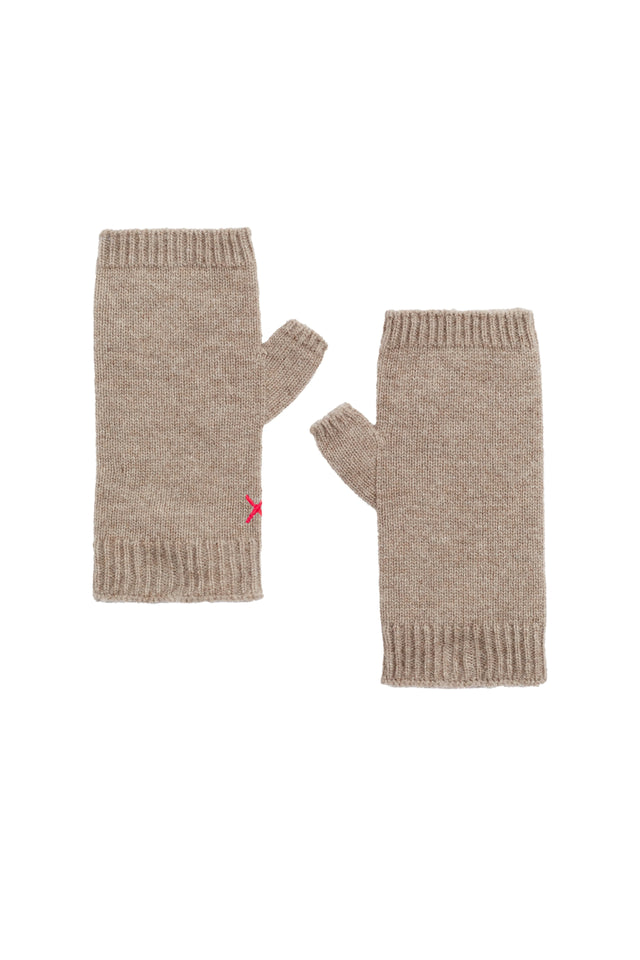 Warm-Oatmeal Wool-Cashmere Fingerless Gloves image 2