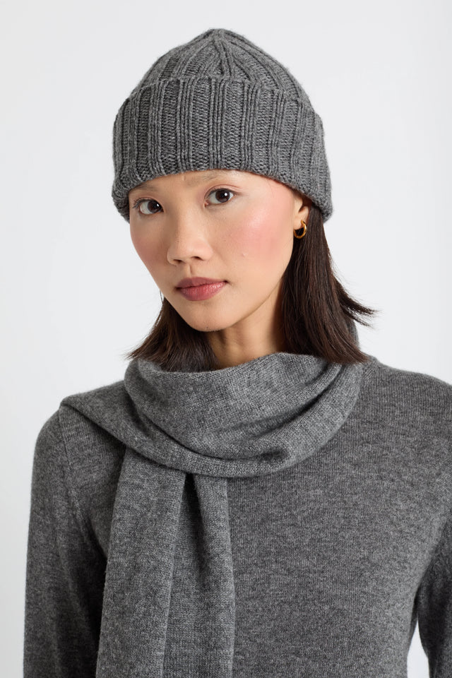 Grey Wool-Cashmere Ribbed Hat image 1