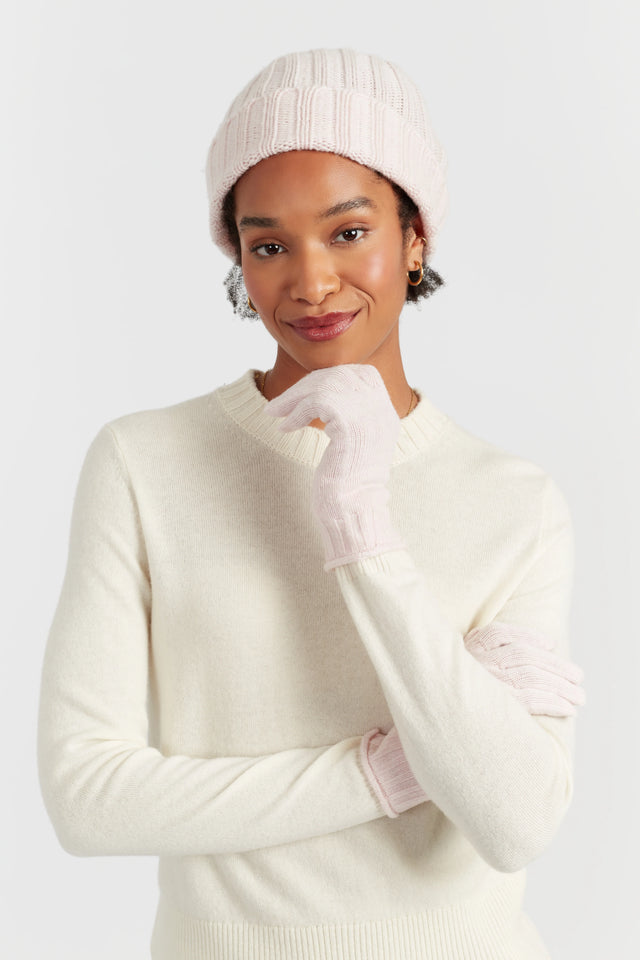 Pink-Melange Wool-Cashmere Ribbed Hat image 1