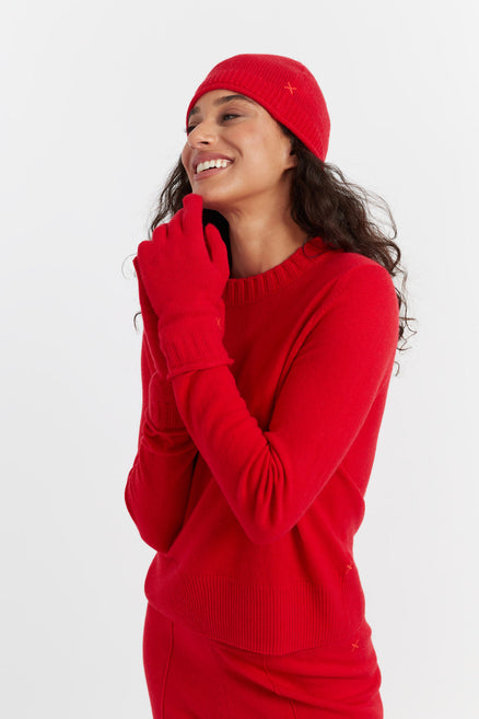 Women's Chinti and Parker Gloves Velvet-Red Wool-Cashmere One Size