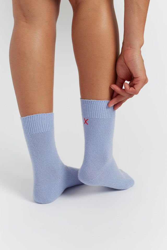 Washed-Blue Wool-Cashmere Socks image 3