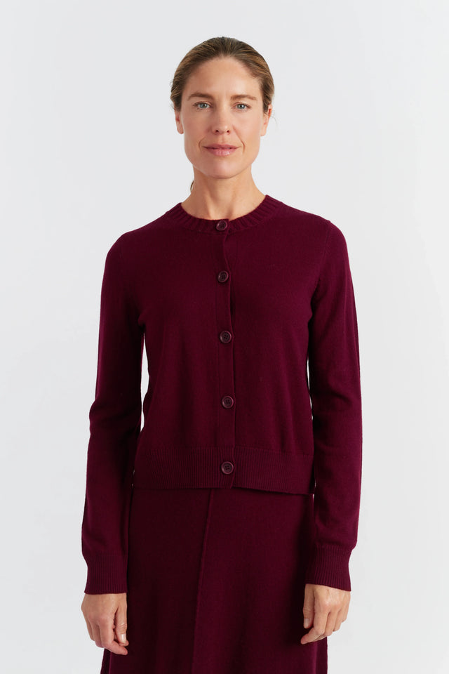 Claret Wool-Cashmere Crew Neck Cardigan image 1