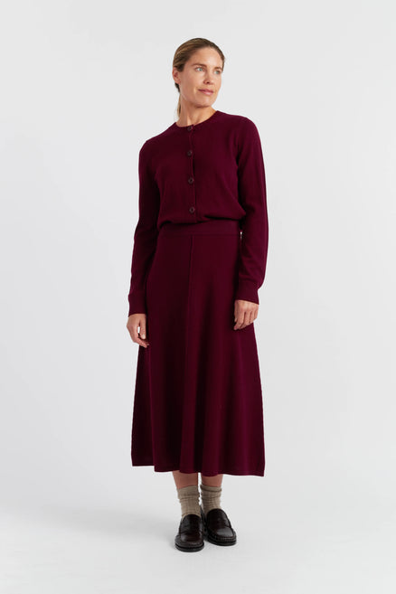 Claret Wool-Cashmere Midi Skirt