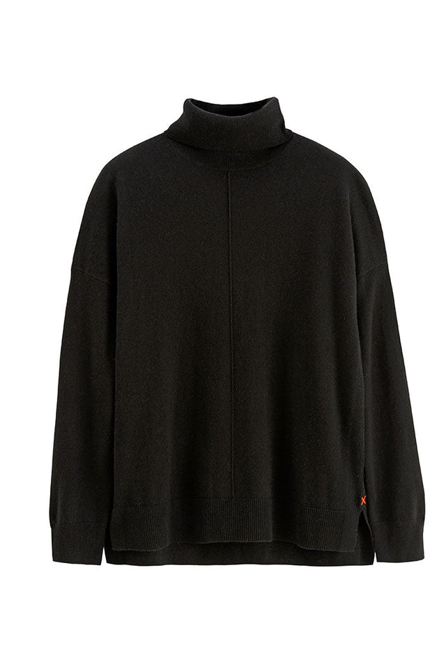 Black Wool-Cashmere Relaxed Rollneck Sweater image 4
