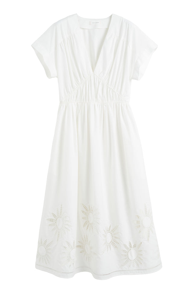 Cream Cotton-Lyocell Broderie Dress image 7