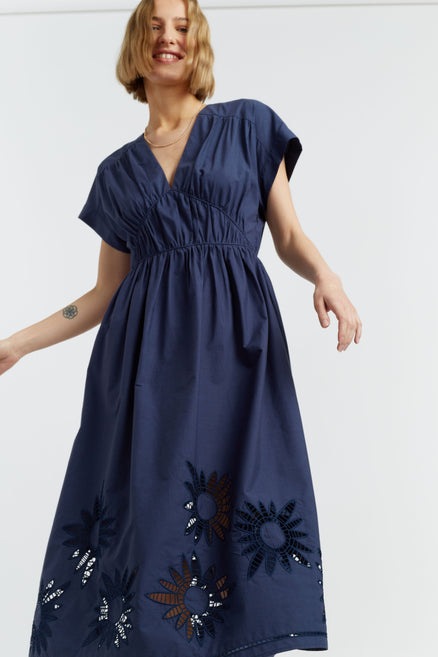 Women's Chinti and Parker Dress Navy Cotton-Lyocell Broderie detail Size 6-16