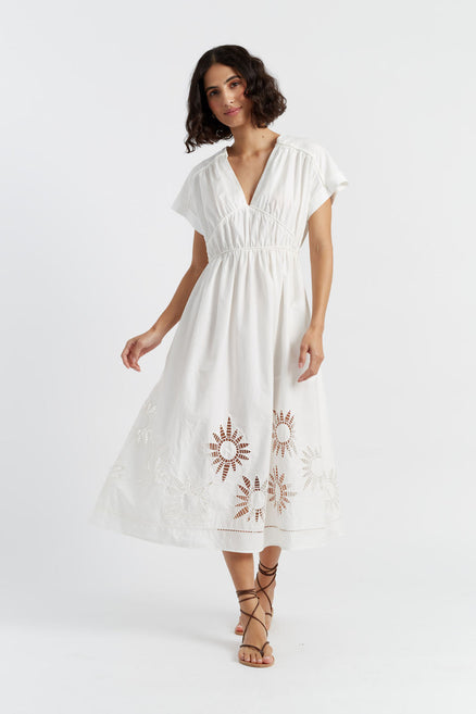 Women's Chinti and Parker Dress Cream Cotton-Lyocell Broderie detail Size 6-16