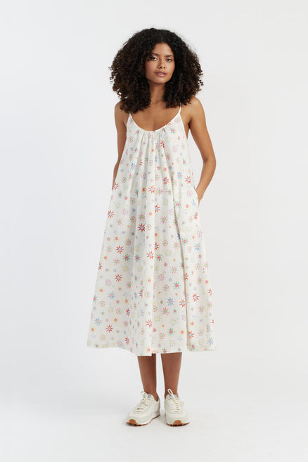 Cream Linen-Cotton Etoile Sundress