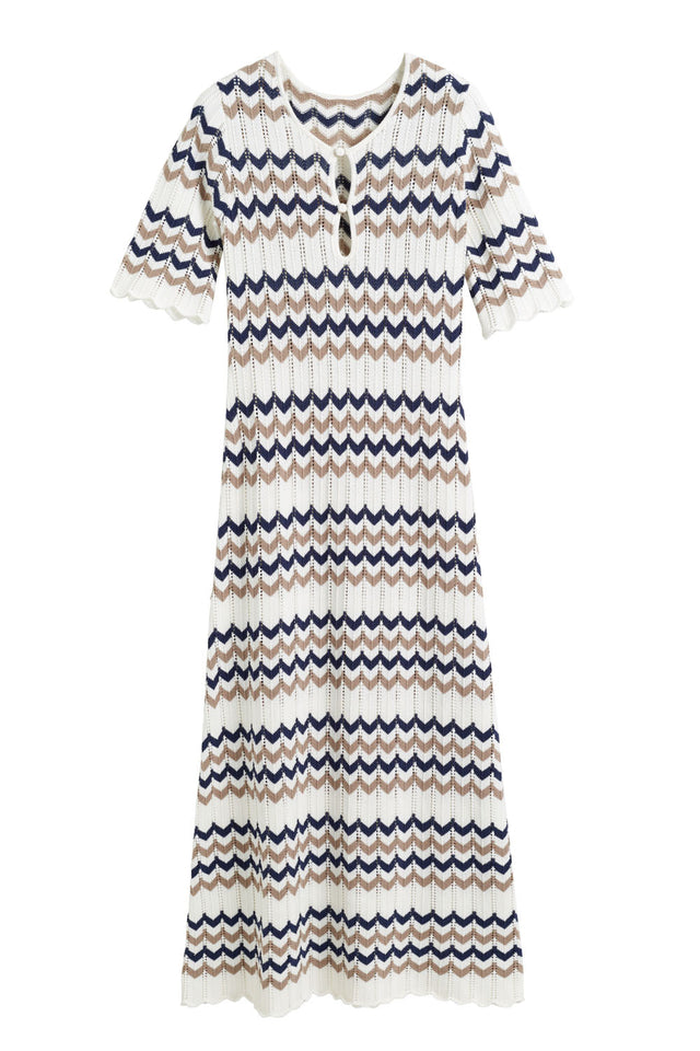 Navy Cotton Chevron Stitch Dress image 7