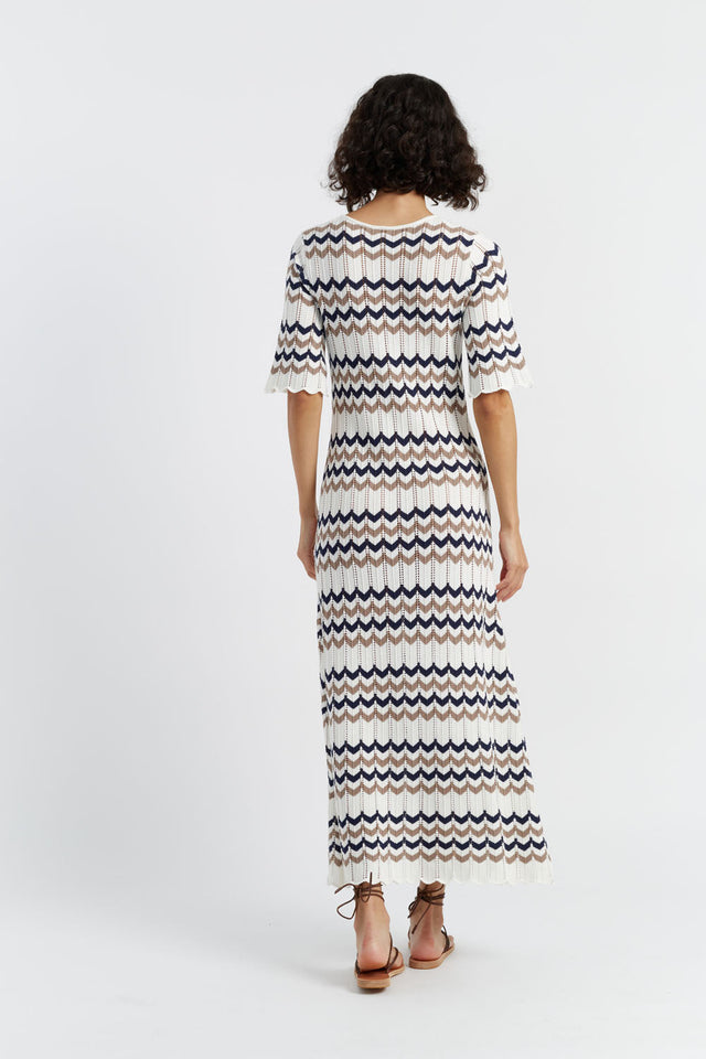 Navy Cotton Chevron Stitch Dress image 6