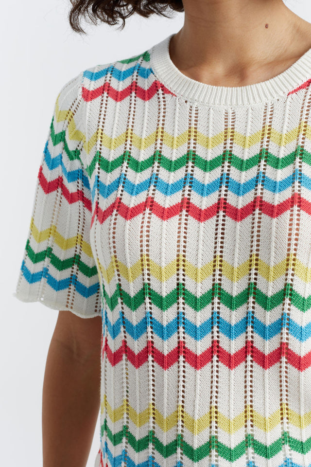 Cream Cotton Chevron Stitch T-Shirt image 2