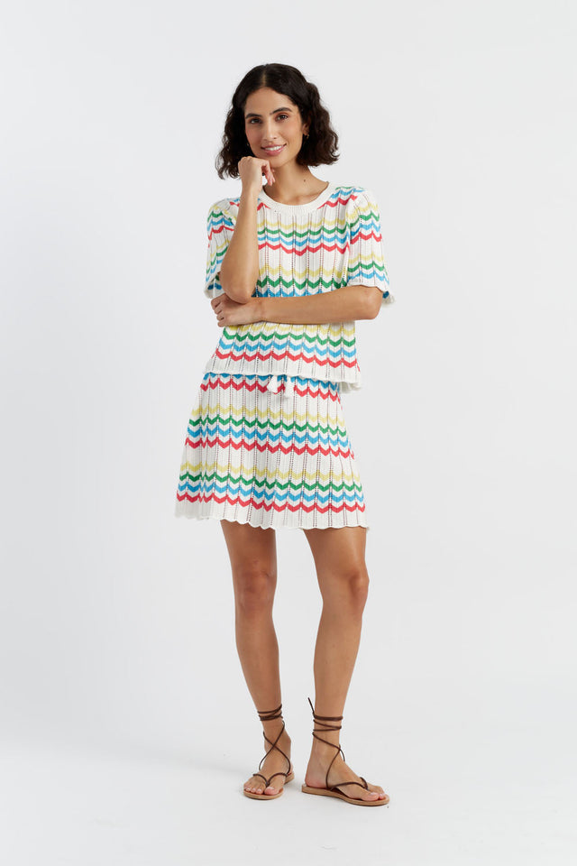 Cream Cotton Chevron Stitch T-Shirt image 1