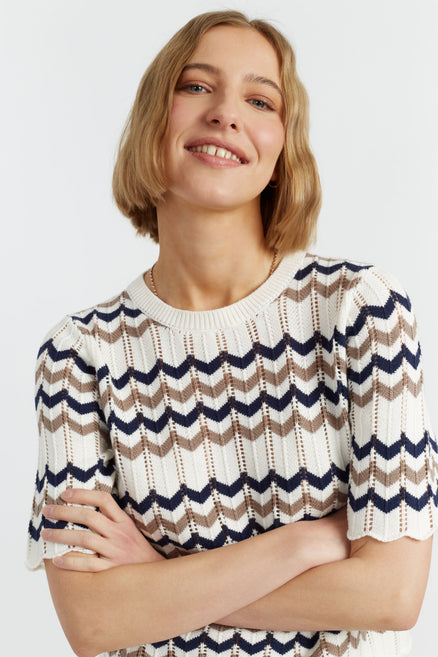 Navy Cotton Chevron Stitch T-Shirt