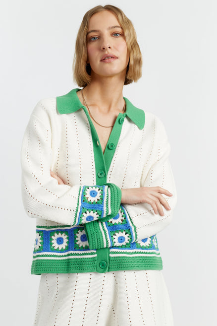 Women's Chinti and Parker Shirt Cream 100% Cotton Hand Crochet Size XS-LL