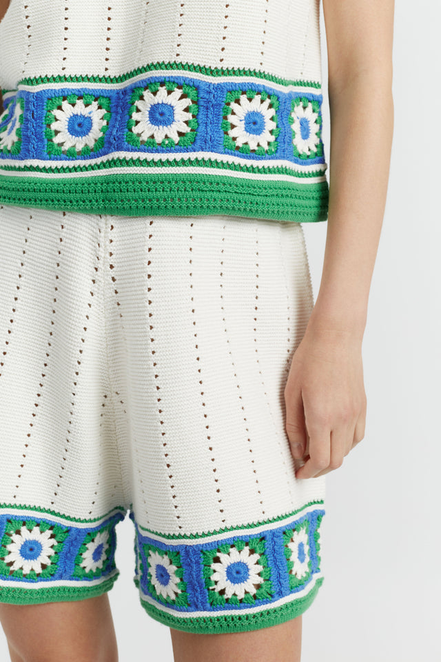 Cream Cotton Hand Crochet Shorts image 1
