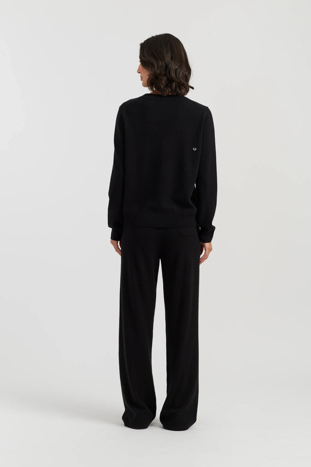 Black Wool-Cashmere Bow Embroidered Sweater image 3