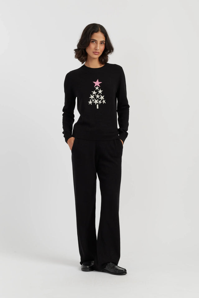Black Wool-Cashmere Star Tree Sweater image 2