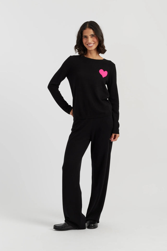 Black Wool-Cashmere Heart Breton Sweater image 2