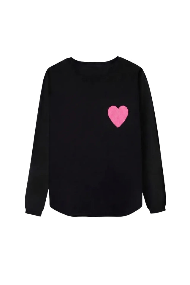 Black Wool-Cashmere Heart Breton Sweater image 4