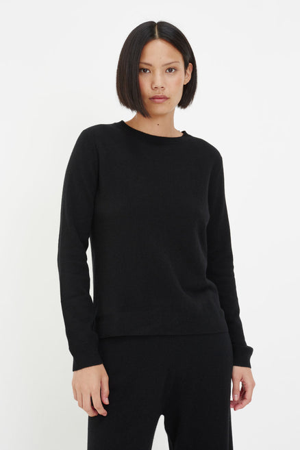 Black Pure Cashmere Crew Sweater