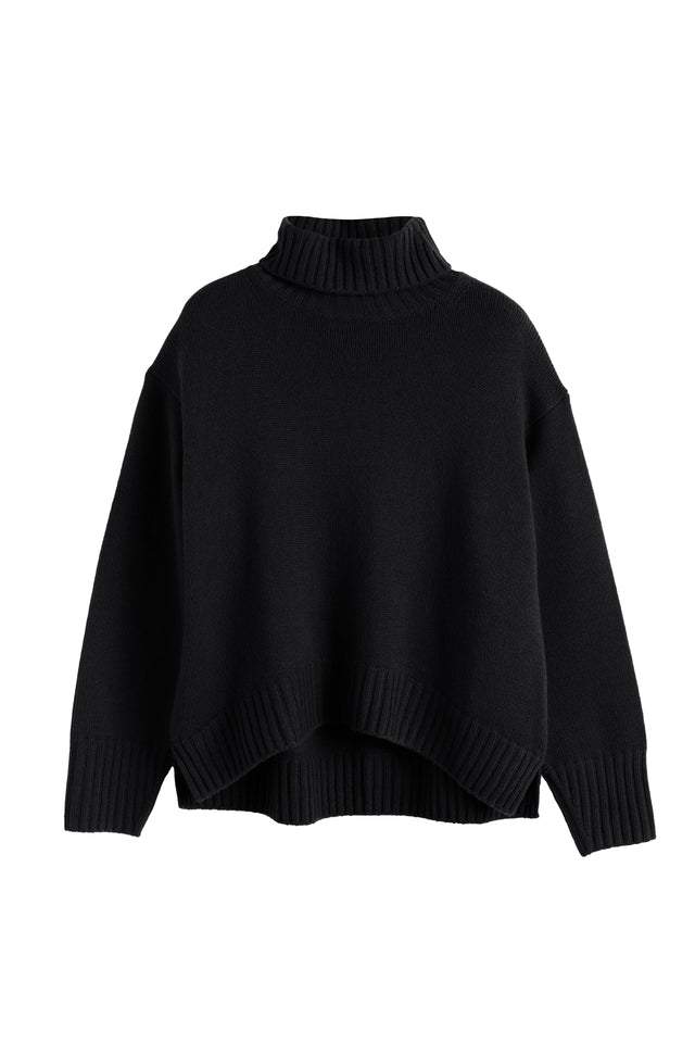 Black Pure Cashmere Relaxed Rollneck Sweater image 4