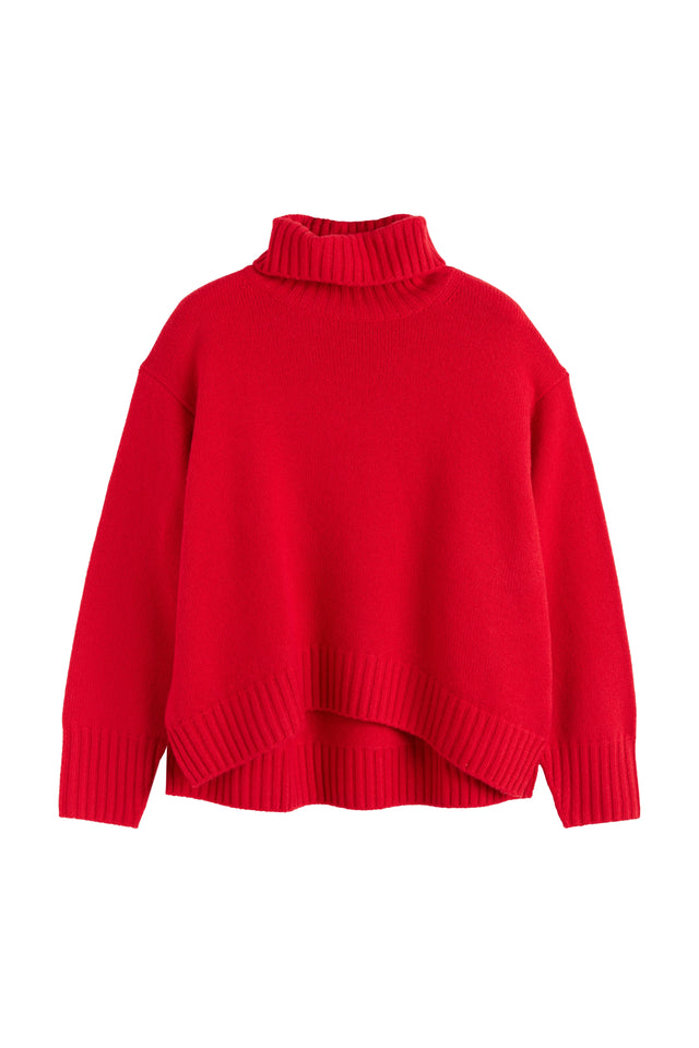 Velvet-Red Pure Cashmere Relaxed Rollneck Sweater image 4
