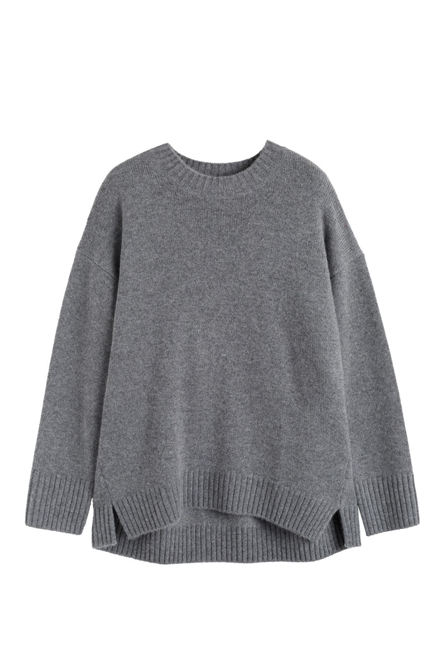 Mid-Grey Pure Cashmere Chunky Crew Neck Sweater image 3