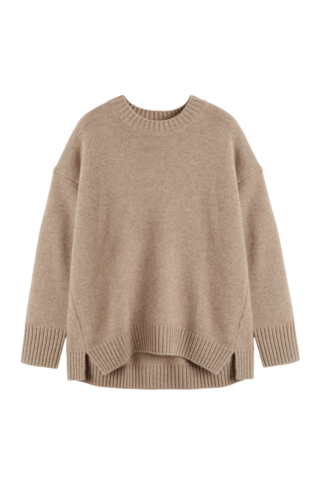 Warm-Oatmeal Pure Cashmere Chunky Crew Neck Sweater image 3