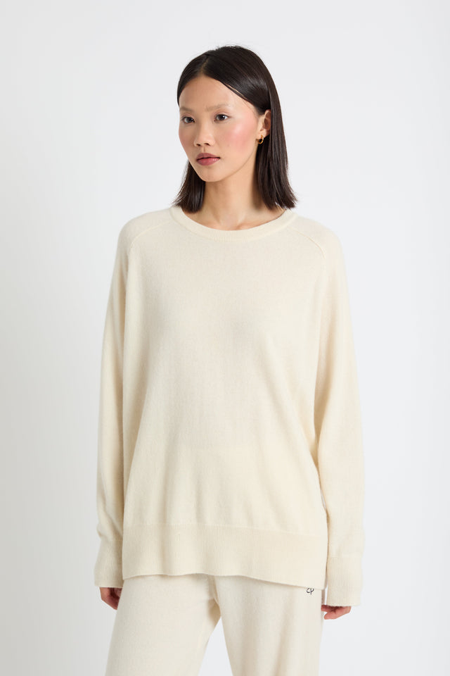 Cream Pure Cashmere Slouchy Sweater image 1
